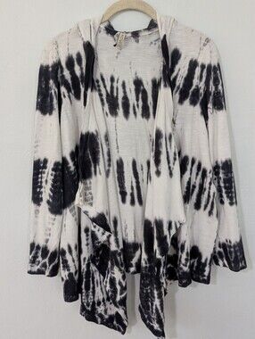 XCVI Tie Dye Open Front Hoodie Waterfall Boho White Blue Medium M